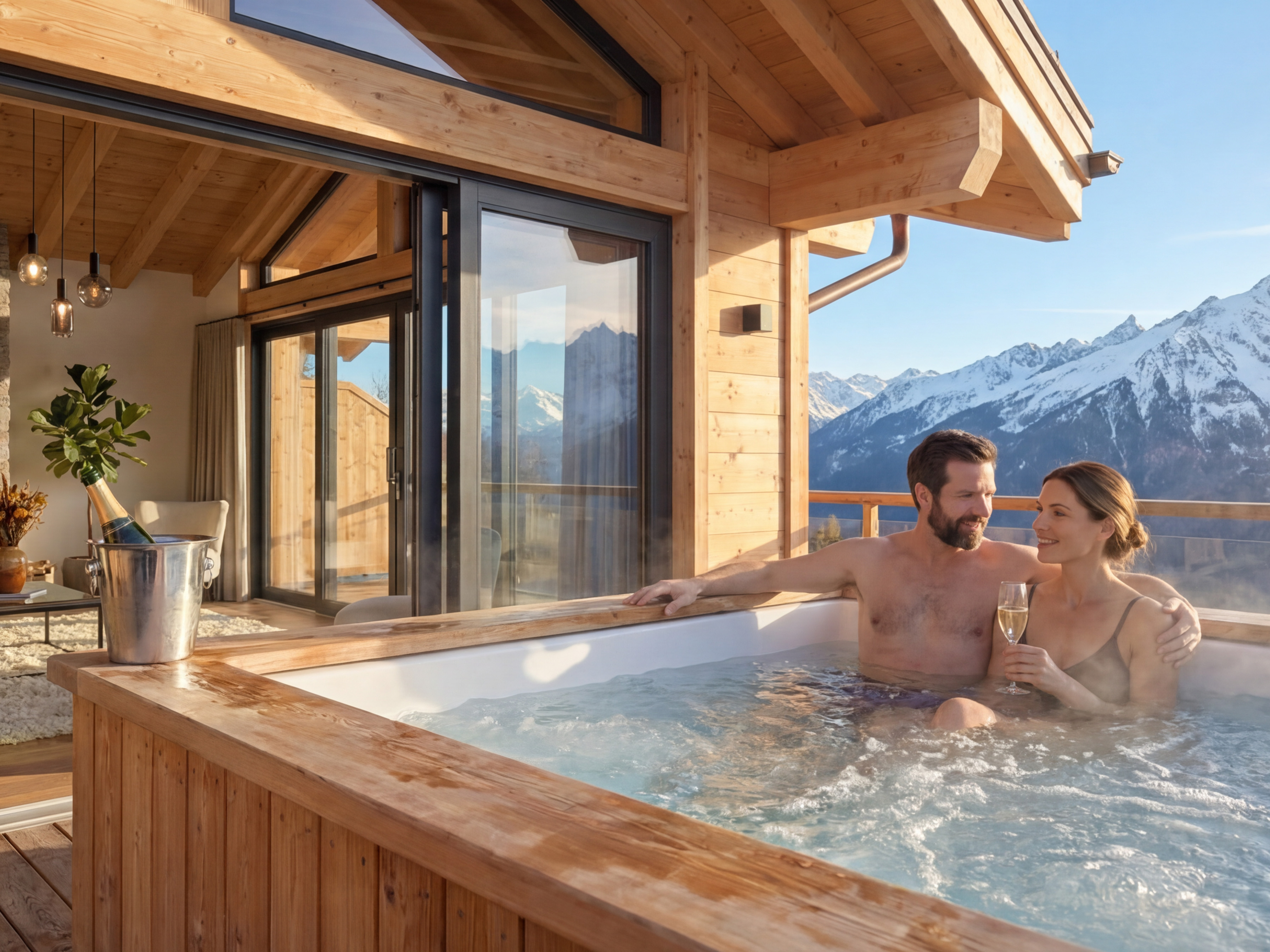 Guests relaxing in a hot tub at a short term rental